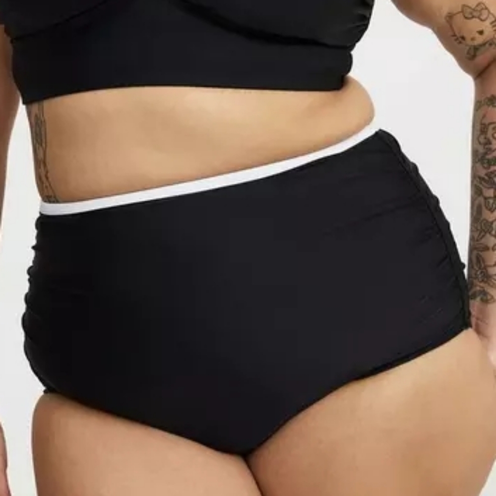 Torrid Black White Trim High Waist Swim Bikini Bottom Only 3X Plus Size Nwt